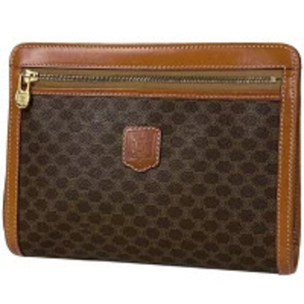 Celine Macadam Clutch Bag Shoulder Canvas Brown